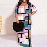 1 Piece Custom Casual Digital Printing Off Shoulder Plus Size Maxi Dress