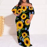 1 Piece Custom Casual Digital Printing Off Shoulder Plus Size Maxi Dress