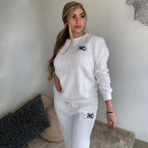 Casual Embossed Embroidery Long Sleeve Trousers Two-piece Suit Casual Embossed Embroidery Long Sleeve Trousers Two-piece Suit