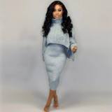 Womens 2 Piece Sweater Dress Knitted Crop Top Bodycon Midi Dresses Set