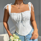 1pc Fashionable Solid Color Trim Slim Fit Hollow Out Corset Top For Women