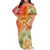 1 Piece Custom Casual Digital Printing Off Shoulder Plus Size Maxi Dress