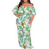 1 Piece Custom Casual Digital Printing Off Shoulder Plus Size Maxi Dress