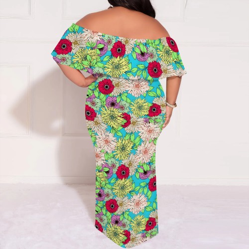 1 Piece Custom Casual Digital Printing Off Shoulder Plus Size Maxi Dress