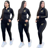 Casual Sportswear Hot Stamping Zipper Trendy Suit with Pocket