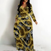 1 Piece Custom Casual Digital Printing V Neck Maxi Dresses