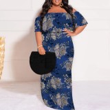 1 Piece Custom Casual Digital Printing Off Shoulder Plus Size Maxi Dress