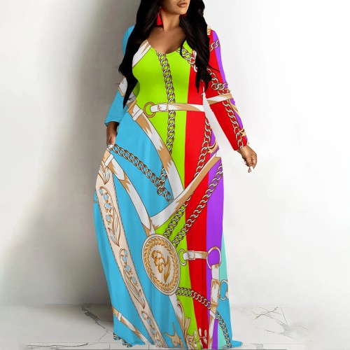 1 Piece Custom Casual Digital Printing V Neck Maxi Dresses