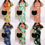1 Piece Custom Casual Digital Printing Off Shoulder Plus Size Maxi Dress