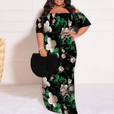 1 Piece Custom Casual Digital Printing Off Shoulder Plus Size Maxi Dress