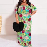 1 Piece Custom Casual Digital Printing Off Shoulder Plus Size Maxi Dress