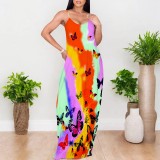 1 Piece Custom Casual Digital Printing Straps Maxi Dress