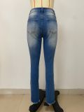 Elastic Ripped Tassel Straight-leg Jeans
