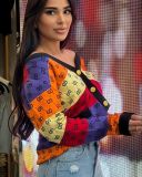Loose Contrast Color V-neck Knitted Cardigan Sweater