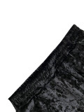 Velvet Rhinestone Letter Decor Drawstring Hooded Pants Set