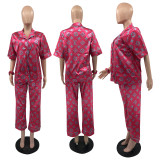 Ice Silk Pajamas Two Piece Set Short Sleeve Homewear Clothes