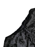 Velvet Rhinestone Letter Decor Drawstring Hooded Pants Set