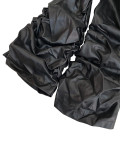 Fashion Button Zipper Elastic Hem Stacked PU Leather Pants