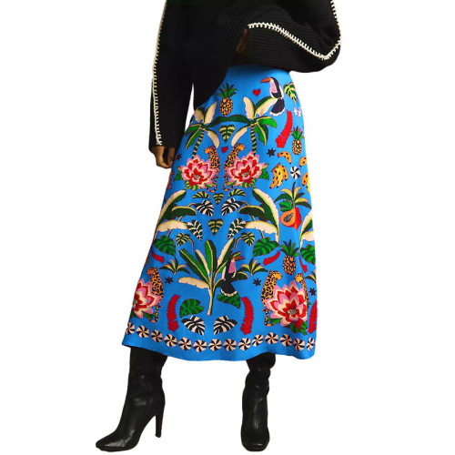 Casual Tropical Plant Print Retro Long Skirt