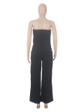 Fashion Button-down Elegant Strapless Tube Top Trousers Suit