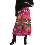 Casual Tropical Plant Print Retro Long Skirt