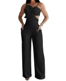 Sexy 3D Flower Craft Design Straps Jumpsuit