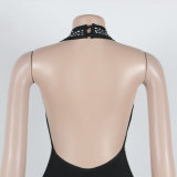 Halter Backless V Neck Hot Drill Jumpsuit
