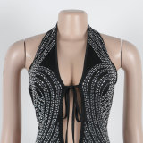 Halter Backless V Neck Hot Drill Jumpsuit