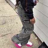 Multi-Pocket Cargo Straight Leg Jeans