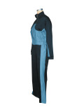 Casual Pocket Patchwork Zipper Contrast Zipper Collar Two Pieces