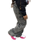 Multi-Pocket Cargo Straight Leg Jeans
