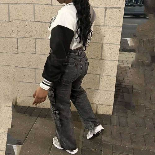 Multi-Pocket Cargo Straight Leg Jeans