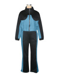 Casual Pocket Patchwork Zipper Contrast Zipper Collar Two Pieces
