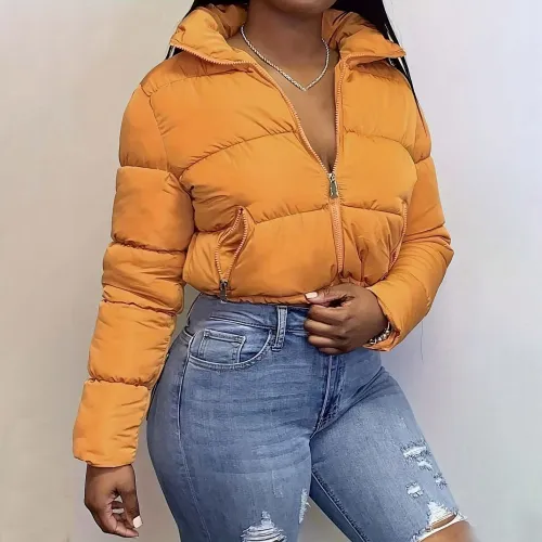 Women's Cropped Short Puffer Jacket Y2K Zipped Up Winter Bomber Coat