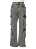 Multi-Pocket Cargo Straight Leg Jeans