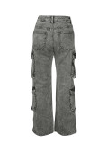 Multi-Pocket Cargo Straight Leg Jeans