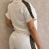Women's Embossed Short Sleeve Shorts Set with Pockets