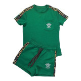 Women's Embossed Short Sleeve Shorts Set with Pockets