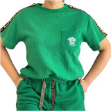 Women's Embossed Short Sleeve Shorts Set with Pockets