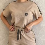 Women's Embossed Short Sleeve Shorts Set with Pockets