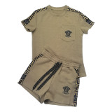 Women's Embossed Short Sleeve Shorts Set with Pockets