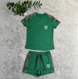 Women's Embossed Short Sleeve Shorts Set with Pockets