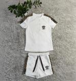 Women's Embossed Short Sleeve Shorts Set with Pockets