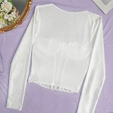 Low-neck Fishbone Bra Lace Mesh Sexy See-through Outer Wear Top