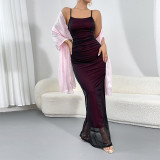 Maxi Bodycon Cami Dress Mesh Spaghetti Strap Sexy Party Night Slip Dress