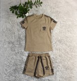 Women's Embossed Short Sleeve Shorts Set with Pockets