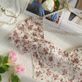 Casual Printed Puff Sleeves Lace See-through All-match Tops