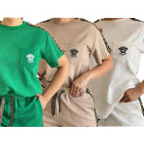 Women's Embossed Short Sleeve Shorts Set with Pockets