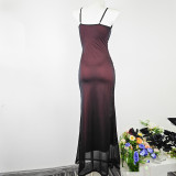 Maxi Bodycon Cami Dress Mesh Spaghetti Strap Sexy Party Night Slip Dress