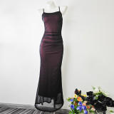 Maxi Bodycon Cami Dress Mesh Spaghetti Strap Sexy Party Night Slip Dress